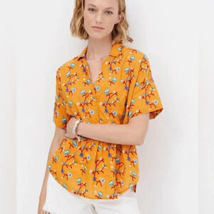 NWT new XS Anthropologie pilcro embroidered surf button down top floral gold